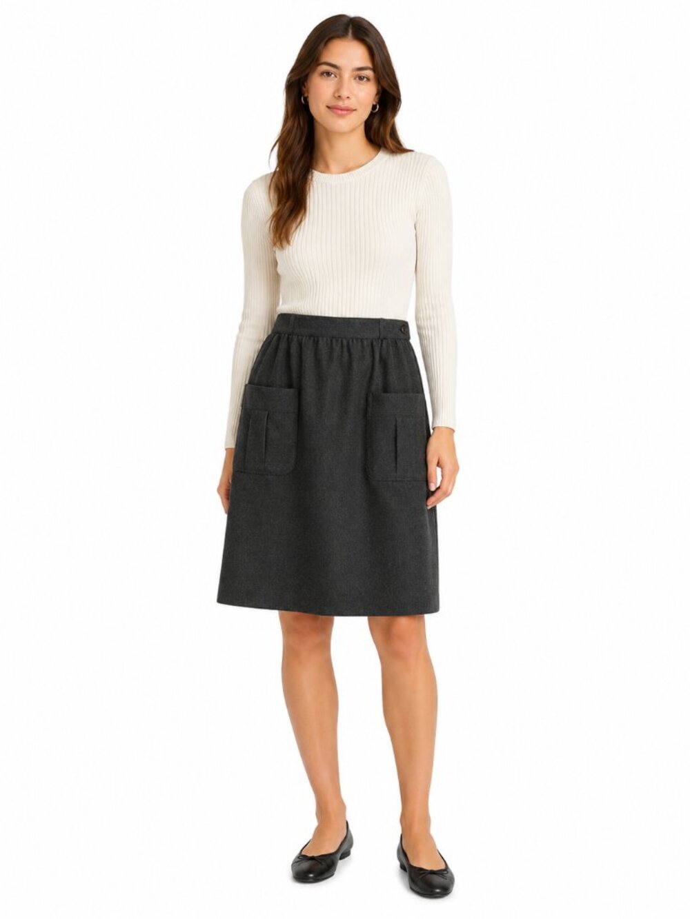 VTG Valentino Miss V Charcoal Grey Wool Midi Skirt | Italian Designer